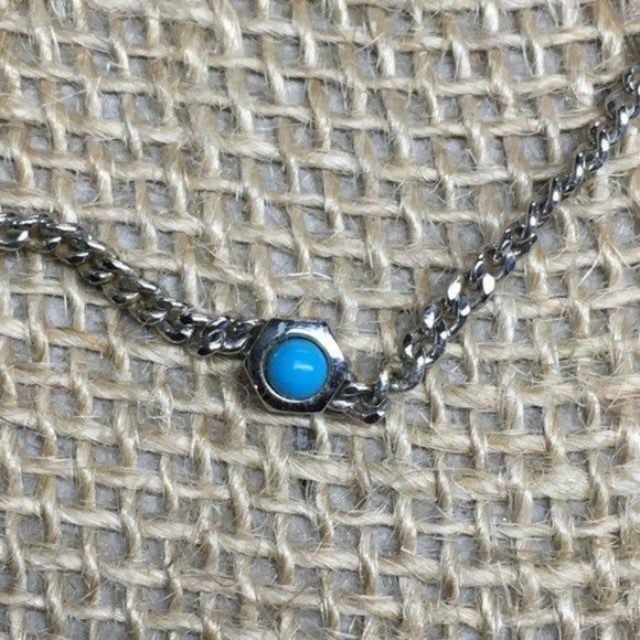 Sarah Coventry Bracelet Small Girls Silver Hexagon Turquoise Retro BoHo - Picture 3 of 5